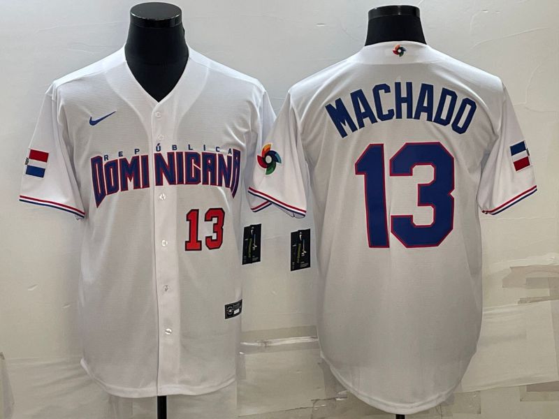 Men 2023 World Cub #13 Machado White Nike MLB Jersey5